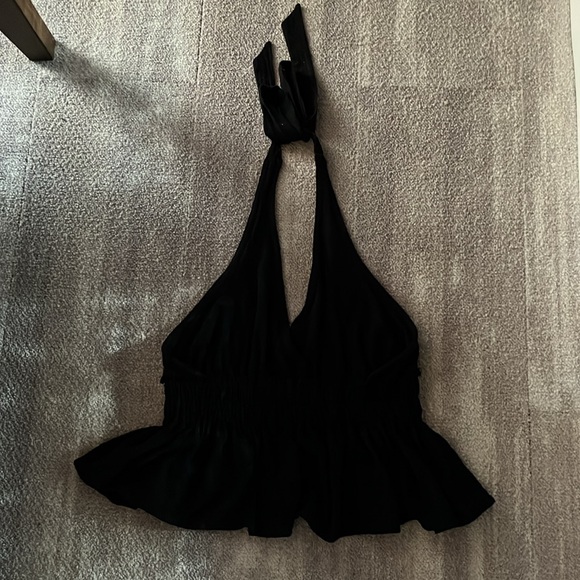 Black Open Back Halter Top - Picture 2 of 4